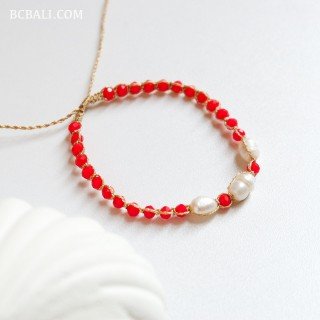 Crystal Beads Bracelet With Original Pearls Handmade in Bali